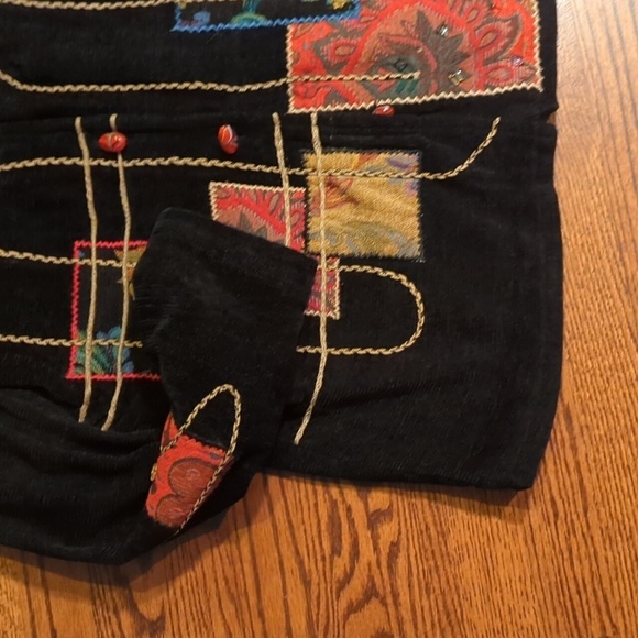 Vtg 90s patchwork bohemian indie Embellished black unique blazer sz L - Picture 7 of 9